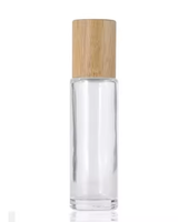 Flacon de parfum à bille en verre ambré transparent avec bouchon en bambou ODM, huile essentielle, bille en acier, 5 ml, 10 ml, 15 ml