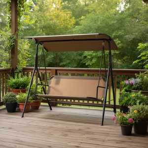 Columpio de Patio para 3 Personas D0100HPF9VV, Muebles de Exterior de Metal, Diseño Contemporáneo con Toldo, Asiento para Porche y Jardín - Product Image 2