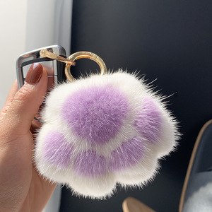 Luxury Kawaii Desgin Soft Plush Tiger Cat-Pad Paw Key Chains Faux Fur Bear Paw Pom Pom Keychain Car <b>Charm</b> <b>Keyrings</b> Bags Pendant - Product Image 5