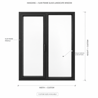 Fenêtre paysagère en verre teinté à cadre fin en alliage d'aluminium noir, ouverture horizontale, minimaliste pour chambre à coucher et salon