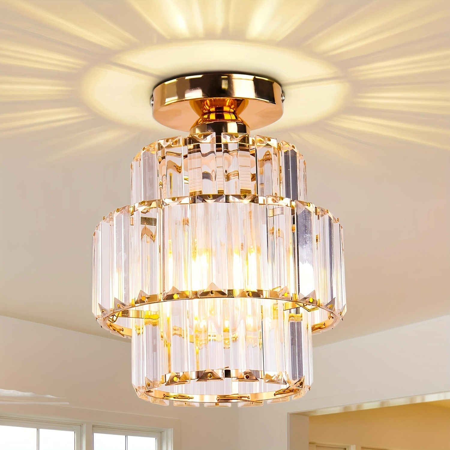 Modern Led Ceiling Lamp Double-layer Iron Crystal Three-color for Corridor Lamps Living Room Lights square Led Ceiling Lamps