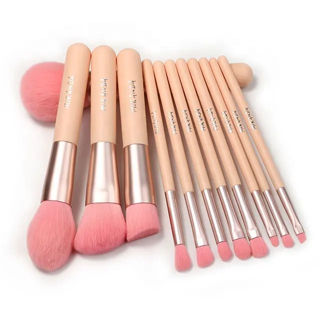 Low Price Promotion Factory Outlet Makeup Brush Set 12pcs Pink Nylon Filament Makeup Tools
