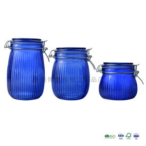 Pot <span class=keywords><strong>de</strong></span> conservation en verre bleu avec couvercle hermétique à clip pour la mise en conserve à domicile <span class=keywords><strong>de</strong></span> confitures, cornichons et épices - Product Image 6