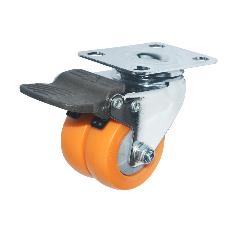 Light Duty Plastic Swivel Yellow Orange Nylon Twin Double Wheel Small Caster Wheel Castor for Furniture Table Trolley