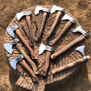 Ascia da taglio in acciaio al carbonio stile vichingo con manico in <span class=keywords><strong>legno</strong></span> marrone per giardino e foresta, all'ingrosso - Product Image 1