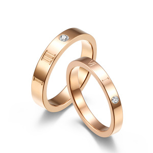 Unisex Roman Numeral Titanium Steel Diamond <b>Ring</b> Wedding Couple Jewelry Round Brilliant Cut K-R445 - Product Image 1