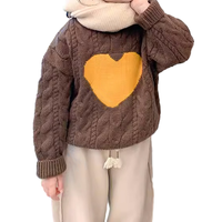 Personnalisable hiver nouveau Design col rond filles chandails mignon tricoté enfants bas chandail avec motif coeur rose