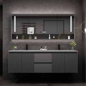 Mueble de Baño Negro de Lujo Ligero con Espejo Inteligente, Gabinete Colgante y Doble Lavabo - Product Image 2