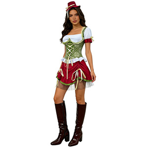Conjunto de Disfraz Temático de Cerveza Bávara para Oktoberfest, Vestido Corto de 2 Piezas con Sombrero para Mujer, para Fiestas y Celebraciones - Product Image 3