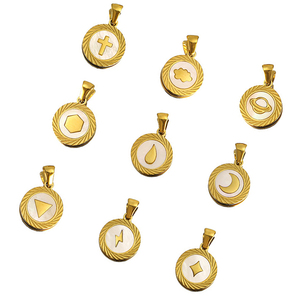 จี้เปลือกหอยฝังลายวงแหวน |   จี้สัญลักษณ์ทรงกลมสแตนเลสสตีลเคลือบ PVD 18K สำหรับทำเครื่องประดับ DIY |   กันน้ำและป้องกันการแพ้ - Product Image 2