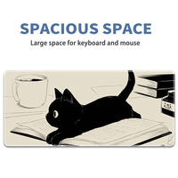 Tapis de souris chat Kawaii chat noir mignon pour accessoires de bureau sans fil, tapis de souris de voyage avec base en caoutchouc, bord cousu pour PC