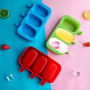J-120 3 sâu răng Silicone khuôn cấp thực phẩm BPA miễn phí hình bầu dục E bền DIY Popsicle Lolly Kem khuôn với nắp - Product Image 2
