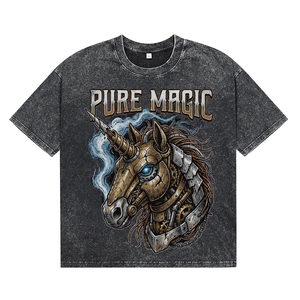 Oversized Black Acid Wash Streetwear Breathable Cotton Men's <b>T</b>-<b>Shirts</b> Custom Steampunk <b>Unicorn</b> DTG Print Tees for Wholesale - Product Image 1