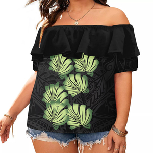 Hawaiian Tropical Flower Rüschen blusen Casual Puff Sleeve Off Shoulder Frauen Tops Chiffon Shirts Vestidos Elegantes Para Mujer - Product Image 2