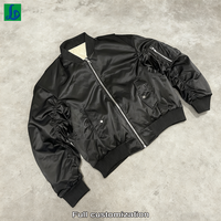 Blouson Bomber Varsity Homme Personnalisé à Manches Froncées en Nylon Épais et Coton, Coupe Courte, Fermeture Éclair, Brodé, Automne