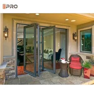 Su misura impermeabile esterno in vetro di alluminio bifold patio scorrevole bi porta pieghevole