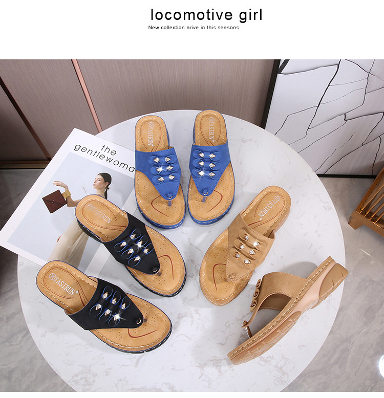 Ladies Casual High Heel Sandals Round Head Thick Platform Casual Flip Flops Sandals for Women