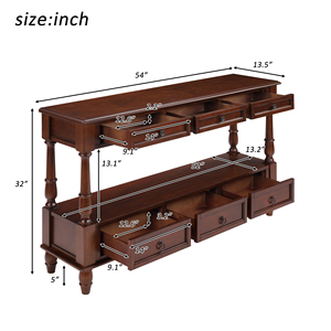 <span class=keywords><strong>Table</strong></span> console en bois massif avec 6 tiroirs et étagère, <span class=keywords><strong>table</strong></span> <span class=keywords><strong>de</strong></span> <span class=keywords><strong>salon</strong></span> vintage en bois à 2 niveaux <span class=keywords><strong>de</strong></span> 54 pouces pour <span class=keywords><strong>salon</strong></span>, couloir, entrée - Product Image 6