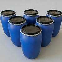 Fût en plastique de qualité alimentaire 200L avec couvercle à pince, fût de transport robuste en PEHD à ouverture par le haut, poids net 9,5 kg