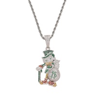 Collier pendentif sac d'argent hip hop en laiton plaqué or véritable avec zircon
