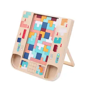 Benutzer definierte Holzblöcke Klassische bunte geometrische Baustein Holz puzzle Lernspiel zeug Holz puzzle für Kleinkinder