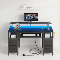 Bureau d'ordinateur moderne en bois avec éclairage LED, 4 tiroirs, plateau pour clavier et bureau d'étude