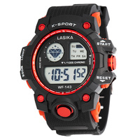 Jam Tangan Digital Unisex LASIKA W-F143 K-Sport Berkualitas Tinggi Tahan Air 3BAR Lampu Latar LED Alarm Kronograf Stopwatch TPU