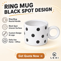 Ensemble de 3 tasses à café en céramique modernes à motif damier et pois, avec anse annulaire, noir et blanc, 400 ml, logo personnalisé, OEM, vente en gros