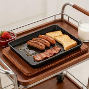 Wajan Panggang Besi Cor Persegi Battle Axe untuk Steak Teppanyaki, BBQ Bergaris, Gaya Korea Jepang, Mudah Dibersihkan - Product Image 3