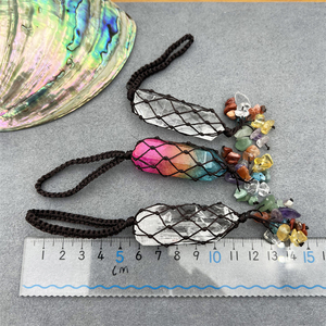 <strong>Wholesale</strong> Natural Rainbow Aura Quartz Clear <strong>Crystals</strong> Healing Point Stone Seven Chakra Pendants Hand Woven Tassel Car Hanging - Product Image 4