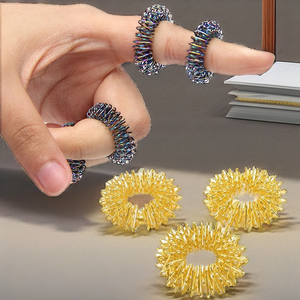 Anillo de Terapia de Acupresión, Rodillo Masajeador de Dedos Dorado y Plateado para Relajación de Manos, Anillo de Masaje Manual - Product Image 2