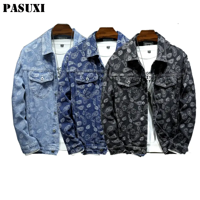 PASUXI 도매 봄과 가을 남성 의류 플러스 사이즈 데님 재킷 캐주얼 패션 프린트 재킷
