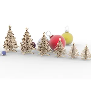 カスタムレーザーカット木製クリスマスツリー装飾品-3Dハンギングデコレーション