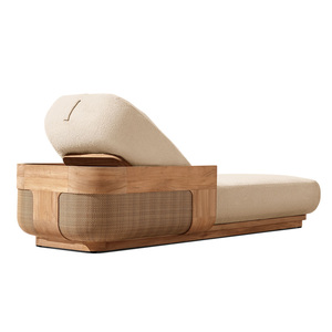 كرسي استرخاء فاخر لحمام السباحة في المنتجعات الفندقية، قابل للتعديل، مصنوع من الروطان والساج، أثاث خارجي مقاوم لجميع الظروف الجوية، سرير شمس - Product Image 3