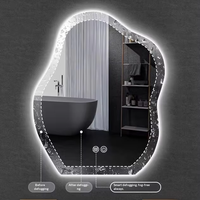 Miroir cosmétique LED lumineux avec cadre en alliage d'aluminium, design nuage irrégulier, pour coiffeuse, alimentation secteur, anti-buée, pour appartement