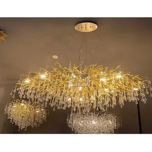 modern crystal led ceiling chandelier for dining rain drop chandelier gold art design brass tree branch large chandelier
