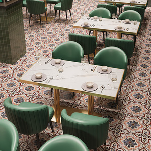 Juego de Muebles Modernos y Ecológicos para Restaurante o Bar, Asientos de Cuero Verde y Terciopelo, Mesa de Café, Uso Comercial en Centros Comerciales - Product Image 1