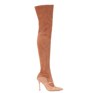 Bottes longues pour femmes en daim extensible sur mesure taille 46, talons fins, fermeture éclair latérale, bottes hautes au-dessus du genou, chaussures élastiques pour femmes - Product Image 3