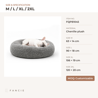 Coussin rond en peluche grise pour animaux de compagnie, pour chats et chiens de petite et moyenne taille, nid douillet avec surface en chenille, OEM