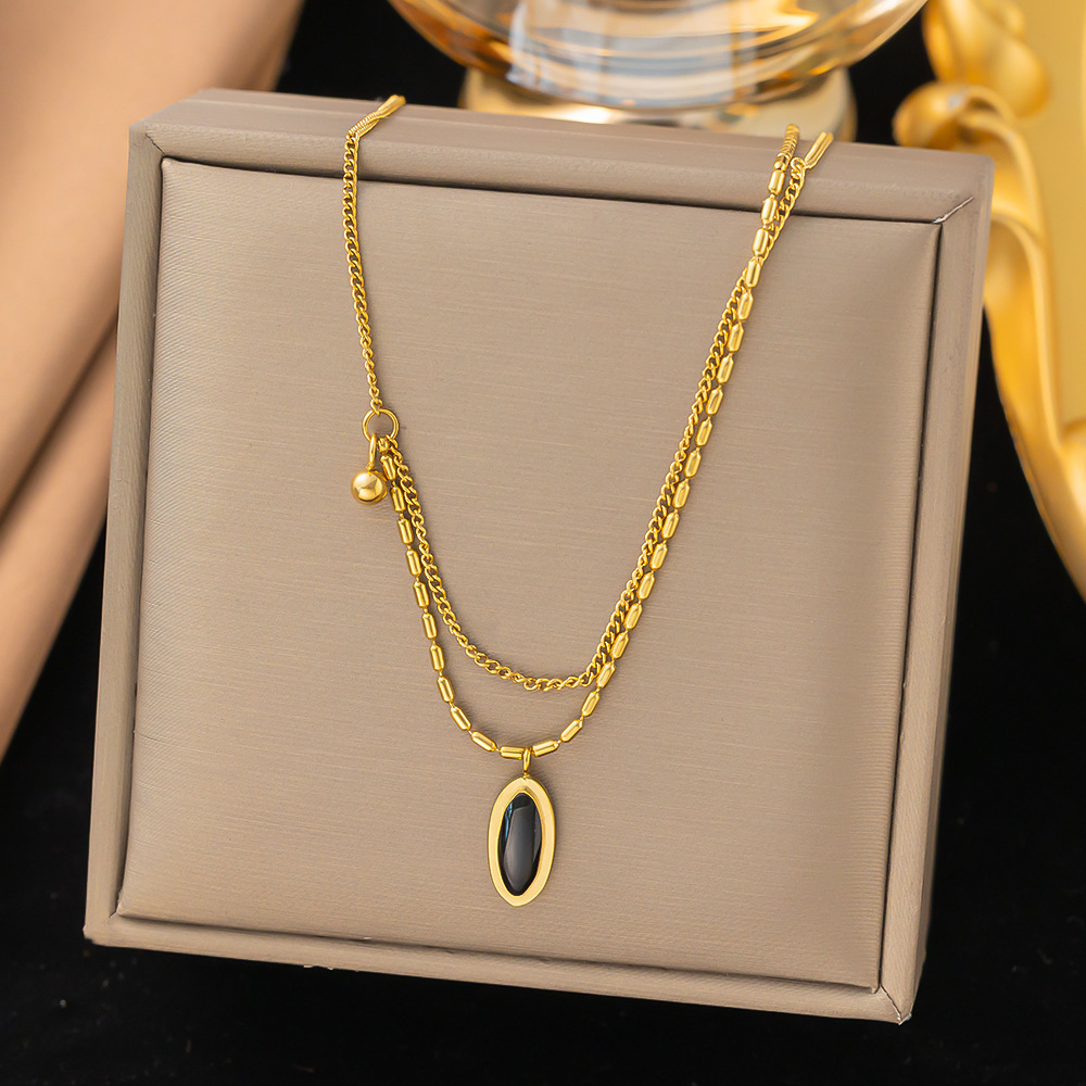 Oval oil-dripping pendant double-layer chain necklace