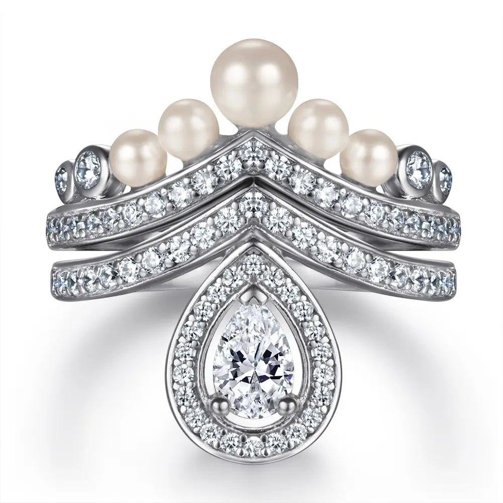 تخفيضات كبيرة على خاتم S925 من الفضة الإسترليني للنساء مع شكل قطرة ماء مبالغ فيه وخواتم زفاف متعددة