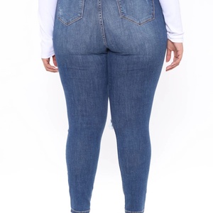 Pantalones vaqueros ajustados de cintura alta informales de talla grande para mujer, de mezclilla lavada a la piedra, poliéster/algodón, para mamá - Product Image 2