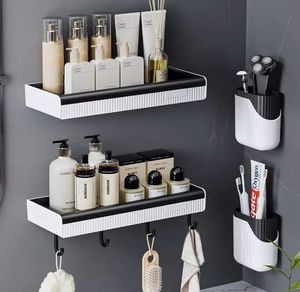 CF BS63 2 niveaux Design moderne mural PP douche Caddy amical étagère en plastique salle de bain ensemble d'accessoires organisateur de salle de bain - Product Image 6