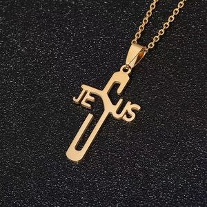 Collier ras du cou en acier inoxydable avec pendentif croix et monogramme lettre Jésus, bijoux pour hommes et femmes, à porter <span class=keywords><strong>au</strong></span> quotidien - Product Image 4