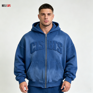 500gsm <strong>Men's</strong> <strong>Hoodies</strong> High Quality Oversized Acid Washed Zip up Heavyweight Blank <strong>Hoodies</strong> <strong>for</strong> <strong>Men</strong> Embroidery Custom Logo Supplier - Product Image 2
