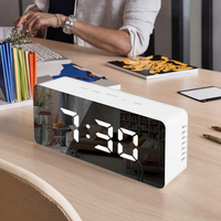 Horloge de bureau numérique avec fonction snooze, surface miroir ABS, grand écran, luminosité réglable, horloge de table multifonctionnelle