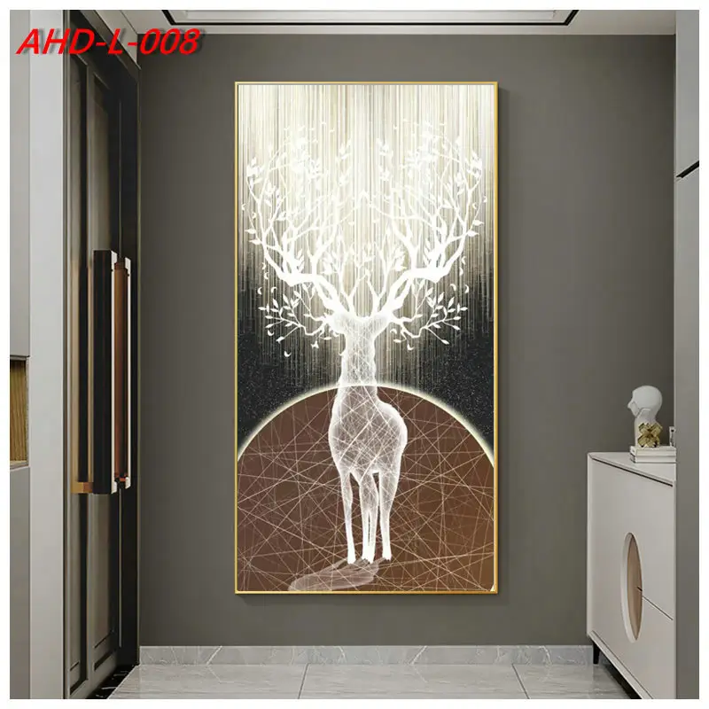 Creative modern design crystal porcelain white deer abstract wall art animal paintings for living room wall