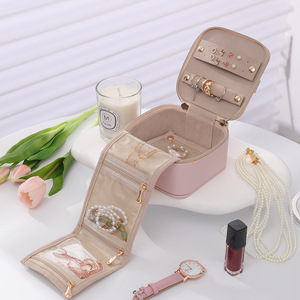 Custom Logo Travel Jewellery <b>Storage</b> Case <b>Small</b> Ring Earrings Necklace Gift <b>Box</b> PU Leather and PC Material Velvet Organiser - Product Image 3