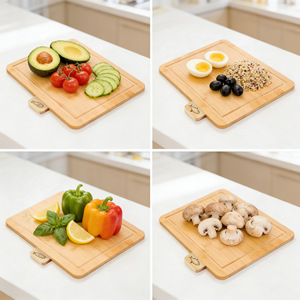 Bamboo Cutting Board <b>Set</b> 4 Piece Rectangle Multifunction Kitchen Chopping Blocks - Product Image 2