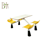 En stock : Ensemble table et chaises intégrées 4 places pour cantine universitaire